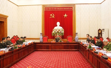 Đại tướng Trần Ðại Quang, Ủy viên Bộ Chính trị, Bí thư Ðảng ủy CATW, Bộ trưởng Bộ Công an cùng các đại biểu dự Hội nghị. Ảnh Việt Hưng.