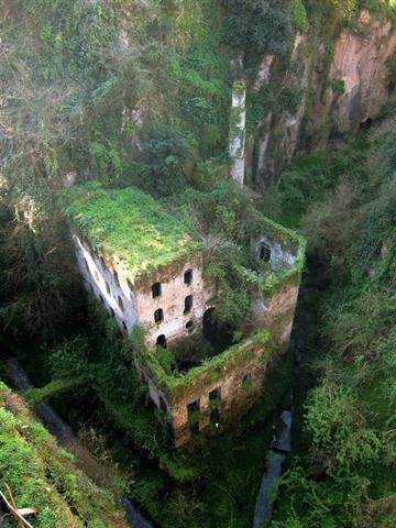 Nhà máy xay bột ở Sorrento, miền Nam nước Ý bị bỏ hoang từ năm 1866. Giờ đây, công trình này đã chìm ngập trong rong rêu và địa y.
