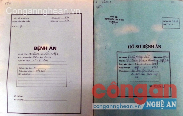 Hồ sơ bệnh án tâm thần của ông Trần Quốc Việt tại Bệnh viện Tâm thần Nghệ An