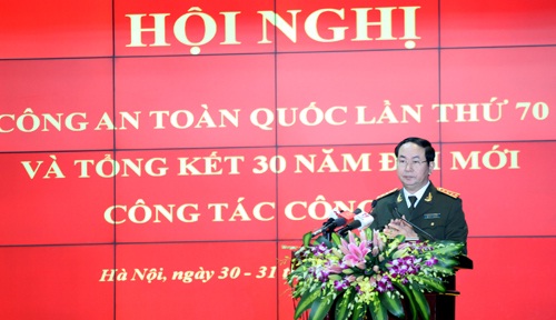 Bộ trưởng Bộ Công an, Đại tướng Trần Đại Quang phát biểu tại Hội nghị Công an toàn quốc lần thứ 70.