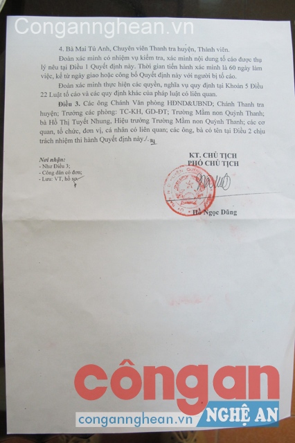 Quyết định thanh tra Trường Mầm non Quỳnh Thanh của UBND huyện Quỳnh Lưu 