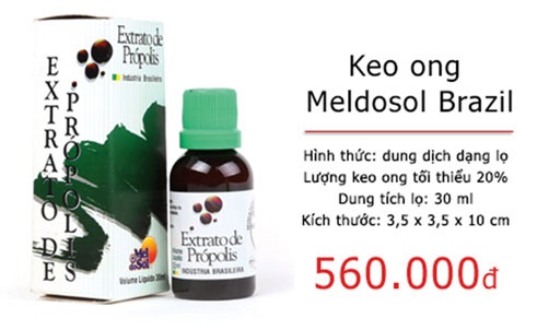 Bao bì và lọ “Keo Ong Meldosol Brazil” được in trên các tài liệu “quảng cáo” của những đối tượng lừa đảo