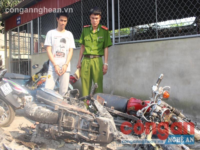 Đối tượng Nguyễn Lương Hải                                                         và chiếc xe bị đốt cháy