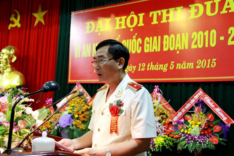 Thiếu tướng Nguyễn Xuân Lâm, Giám đốc Công an tỉnh phát biểu khai mạc Đại hội.