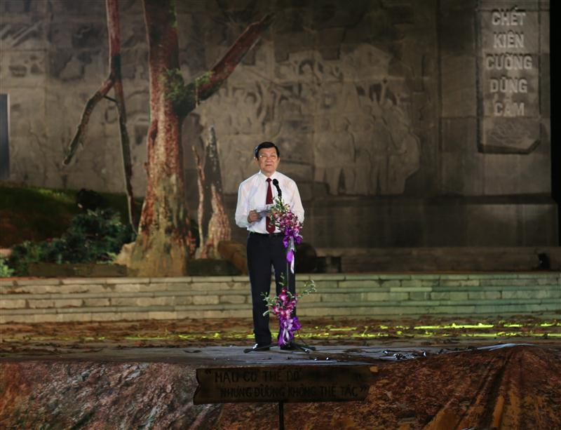 Đồng chí Trương Tấn Sang - Chủ tịch nước phát biểu tại lễ khánh thành Khu di tích lịch sử Truông Bồn.