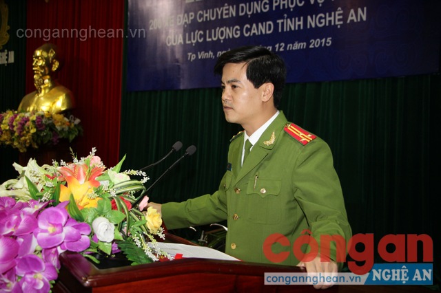 Thượng tá Nguyễn Đức Hải - Phó Giám đốc Công an tỉnh phát biểu tại buổi lễ