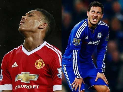 Martial (trái) và Hazard đều đang trải qua giai đoạn phong độ đi xuống