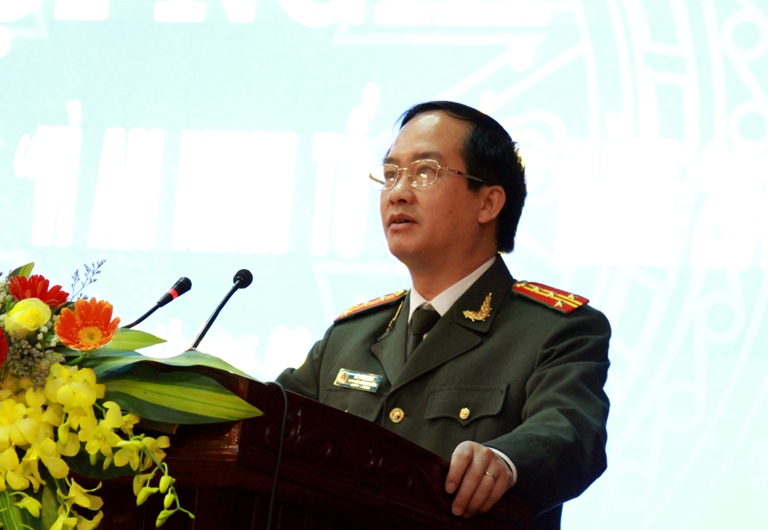 Đại tá Lê Văn Sao, Giám đốc Công an tỉnh Hà Tĩnh phát biểu khai mạc Hội nghị.