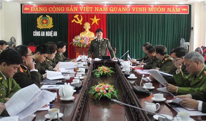 Thiếu tướng Nguyễn Thanh Sơn - Cục trưởng Cục A74 phát biểu chỉ đạo tại buổi làm việc