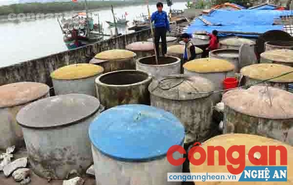 Cơ sở sản xuất nước mắm của Tổ hợp tác thanh niên sản xuất nước mắm ở Quỳnh Dị