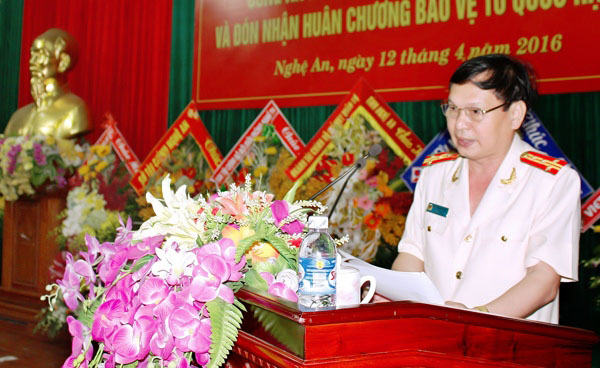 Đồng chí Đại tá Nguyễn Đình Dung, Phó Giám đốc Công an tỉnh phát biểu tại lễ kỷ niệm