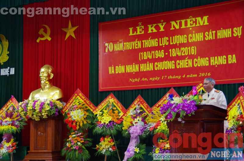Đại tá Phạm Hoài Nam, Trưởng Phòng CSHS phát biểu tại lễ kỷ niệm