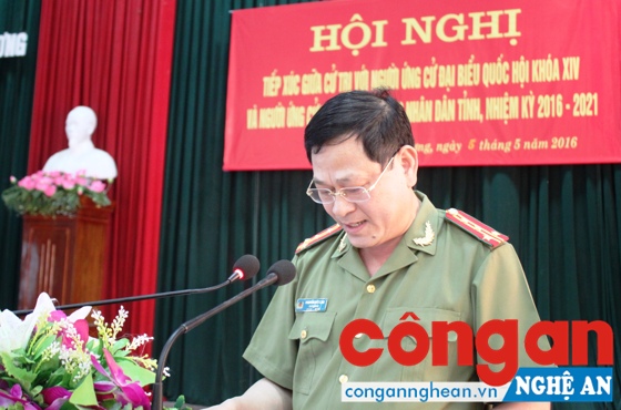 Đồng chí Đại tá Nguyễn Hữu Cầu, UV BTV Tỉnh ủy, Giám đốc Công an tỉnh, ứng cử viên đại biểu Quốc hội khoá XIV