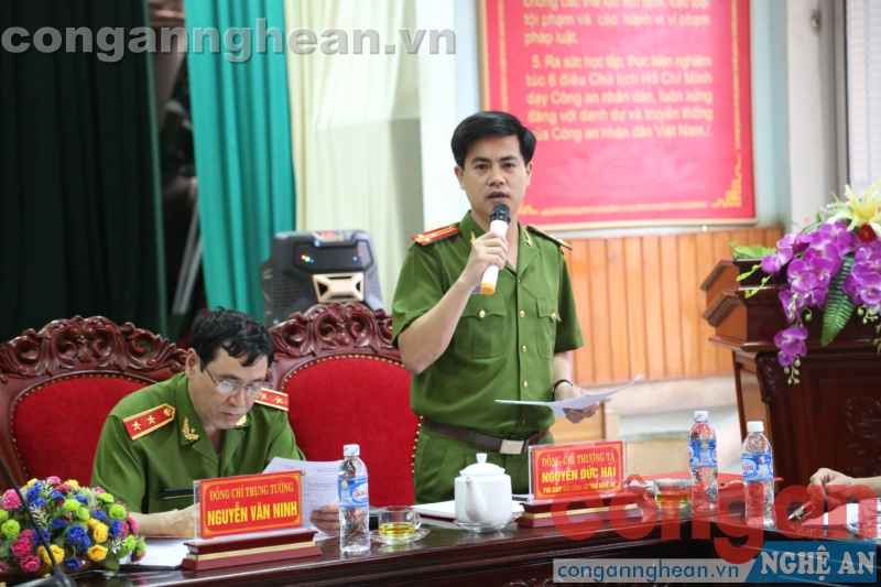 Thượng tá Nguyễn Đức Hải, Phó Giám đốc Công an Nghệ An phát biểu tại buổi Hội thảo