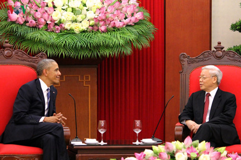 Chiều 23/5, tại trụ sở Trung ương Đảng, Tổng Bí thư Nguyễn Phú Trọng đã tiếp Tổng thống Obama.