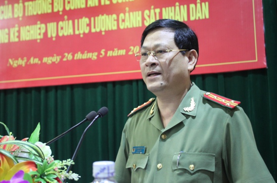 Đồng chí Đại tá Nguyễn Hữu Cầu, Giám đốc Công an tỉnh phát biểu chỉ đạo