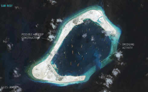 Trung Quốc đang thực hiện mưu đồ độc chiếm Biển Đông qua việc xây dựng các đảo nhân tạo trái phép ở vùng biển này. (Ảnh: CSIS)
