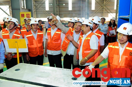Chủ tịch Tập đoàn Hoa Sen, Lê Phước Vũ cùng các đại biểu tham quan nhà máy.