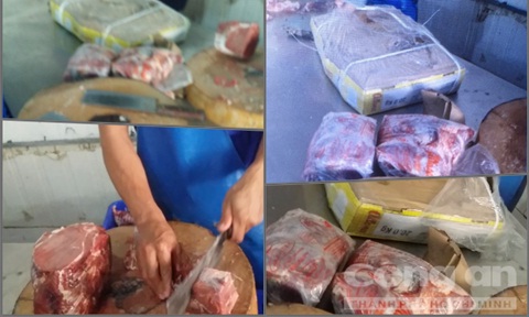 Nhân viên công ty An Thái đang chế biến thịt trâu thành thịt bò