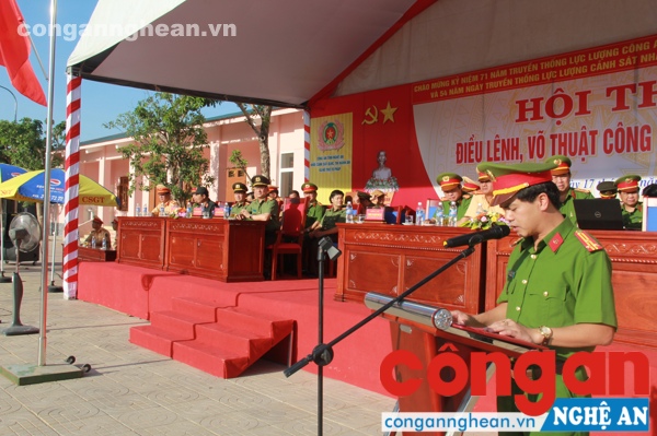 Thượng tá Nguyễn Đức Hải – Phó giám đốc Công an tỉnh phát biểu khai mạc buổi lễ