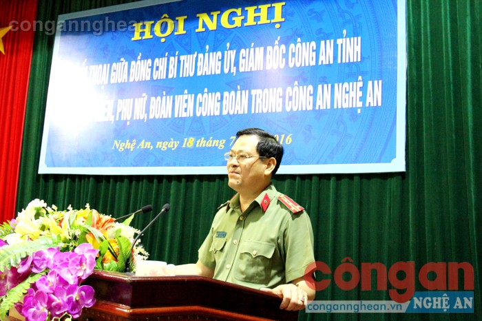 Đồng chí Đại tá Nguyễn Hữu Cầu, Ủy viên BTV Tỉnh ủy, Bí thư Đảng ủy, Giám đốc Công an tỉnh kết luận Hội nghị.