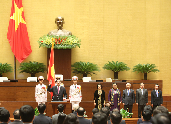 Lễ tuyên thệ nhậm chức của Chủ tịch nước Trần Đại Quang. Ảnh: VGP/Nhật Bắc