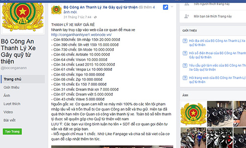 Trang Facebook giả mạo Bộ Công an rao bán xe thanh lý