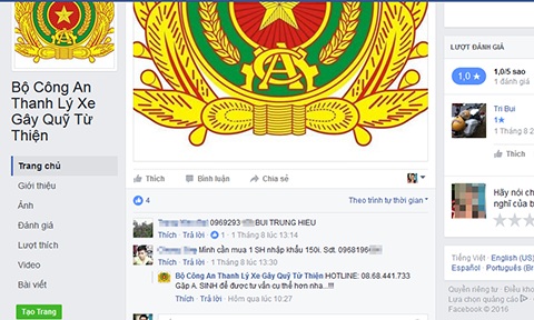 Chủ tài khoản Facebook giả mạo Bộ Công an để số điện thoại để người dân ham rẻ liên hệ
