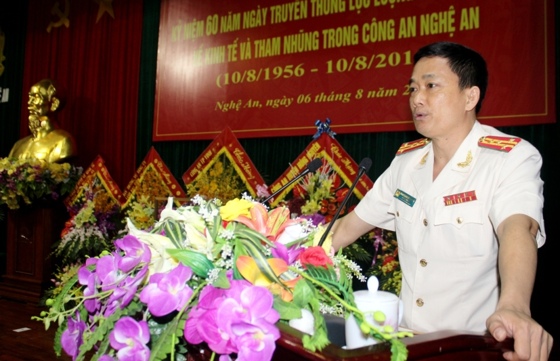 Đồng chí Đại tá Nguyễn Mạnh Hùng, Phó giám đốc Công an tỉnh phát biểu tại lễ tọa đàm.