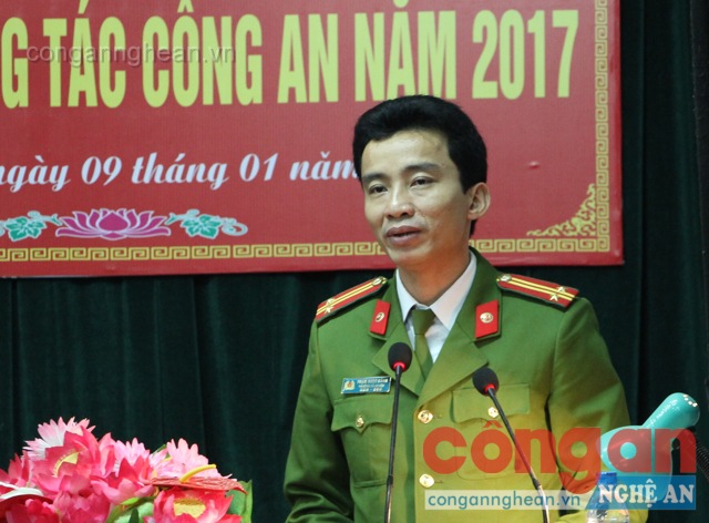 Đồng chí Trung tá Phạm Ngọc Cảnh - Trưởng Công an huyện Yên Thành khai mạc hội nghị