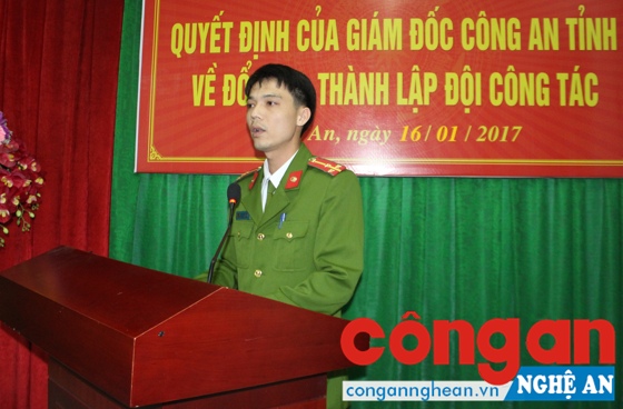 Thượng úy Chu Chí Quốc, Đội phó Đội Tham mưu phát biểu nhận nhiệm vụ