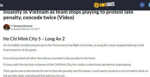 Trang 101 Great Goals nói về trận đấu giữa TP.HCM và Long An trên sân Thống Nhất ở vòng 6 V-League 2017