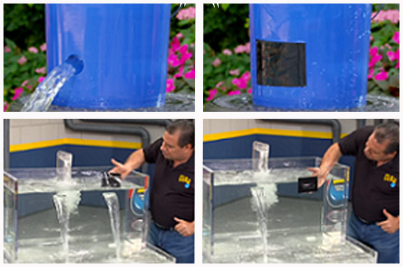 Thí nghiệm đối với lỗ thủng lớn trên xô nhựa và khả năng chống nước cực kì tốt của băng dán khi sử dụng cho bể cá.