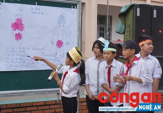 Học sinh Trường THCS Nghi Hương, TX Cửa Lò trình bày những hiểu biết về các hành vi xâm hại tình dục