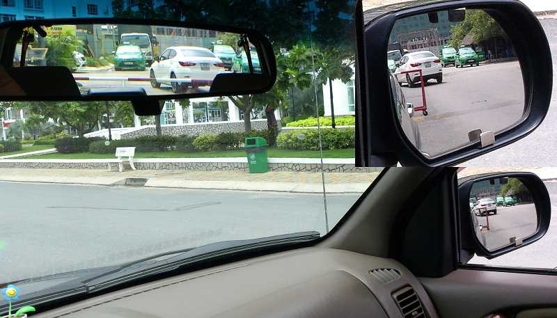 Khi chỉnh sai, bạn sẽ nhìn thấy toàn bộ xe màu trắng trong cả 2 gương