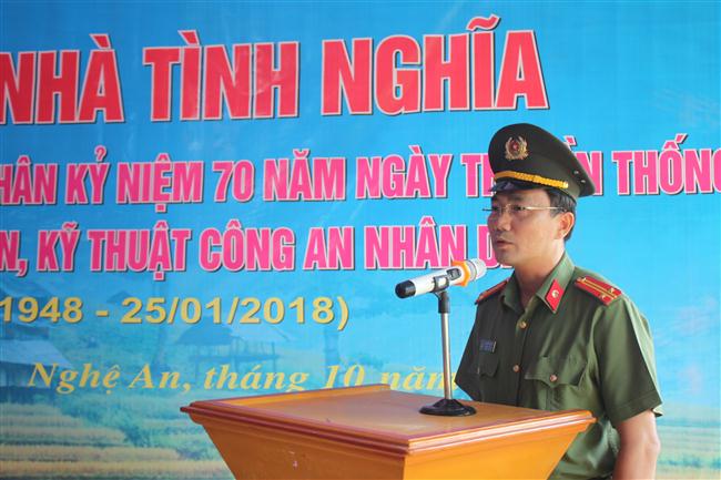 Trung tá Nguyễn Thái Bình - Phó cục trưởng Cục tham mưu, Tổng cục Hậu cần - Kỹ thuật phát biểu tại buổi lễ