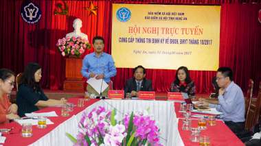 Ông Lê Trường Giang, Giám đốc BHXH Nghệ An phát biểu tại Hội nghị