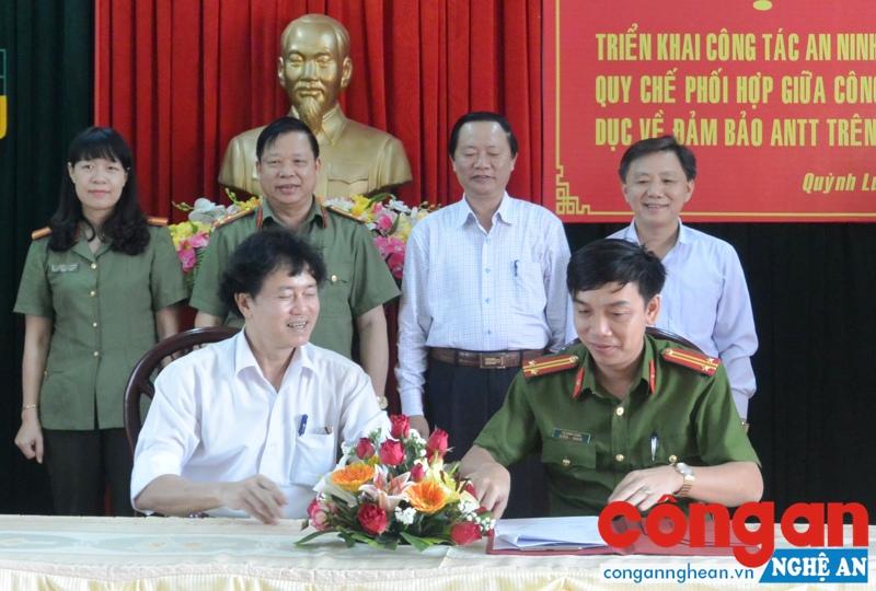Công an huyện và Phòng Giáo dục và Đào tạo huyện Quỳnh Lưu ký kết quy chế phối hợp đảm bảo ANTT trong trường học