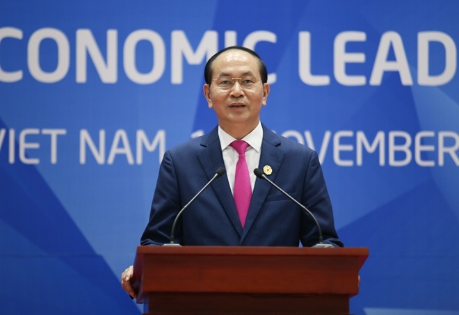 Chủ tịch nước Trần Đại Quang phát biểu tại tại họp báo.