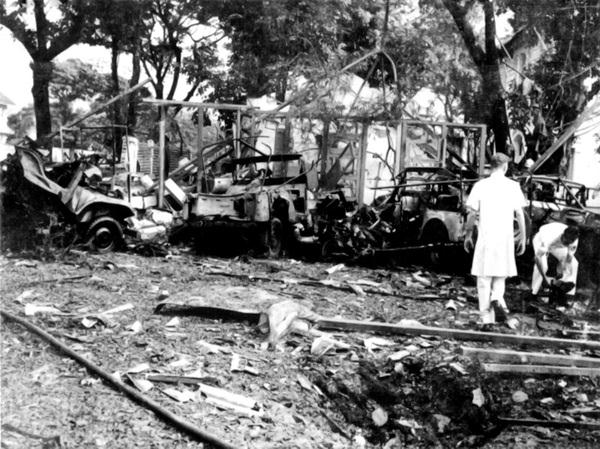 Một góc Tổng nha Cảnh sát Đô thành của chính quyền Sài Gòn bị các chiến sĩ An ninh T4 đánh sập năm 1968.