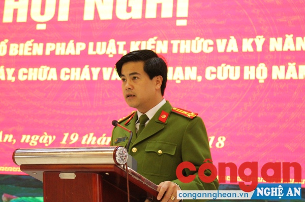 Đồng chí Thượng tá Nguyễn Đức Hải, Phó Giám đốc Công an tỉnh phát biểu khai mạc Hội nghị
