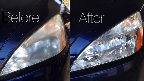 Hình ảnh đèn xe trước và sau khi khôi phục.