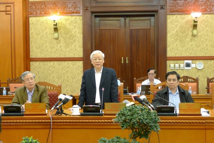 Tổng Bí thư Nguyễn Phú Trọng kết luận cuộc họp. (Ảnh: HH)