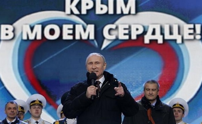 Tổng thống Putin tại buổi lễ tuyên bố sáp nhập Crimea. Ảnh: TASS
