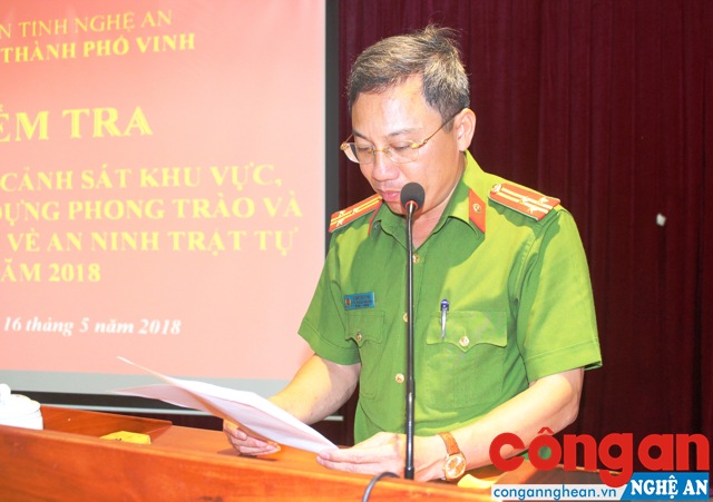 Thượng tá Hoàng Duy Hà, Phó Trưởng Công an TP Vinh phát biểu khai mạc lớp kiểm tra