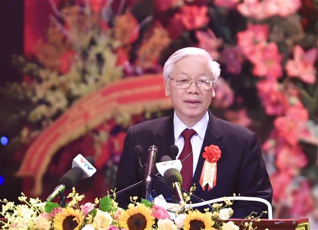 Tổng Bí thư Nguyễn Phú Trọng phát biểu tại Lễ kỷ niệm. Ảnh VGP/Nhật Bắc