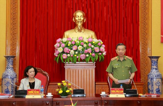 Thượng tướng Tô Lâm phát biểu tại buổi làm việc.