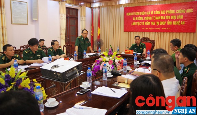 Đại tá Trần Hải Bình, Ủy viên Ban chấp hành Đảng bộ tỉnh, Chỉ huy trưởng BĐBP Nghệ An báo cáo với Đoàn kiểm tra