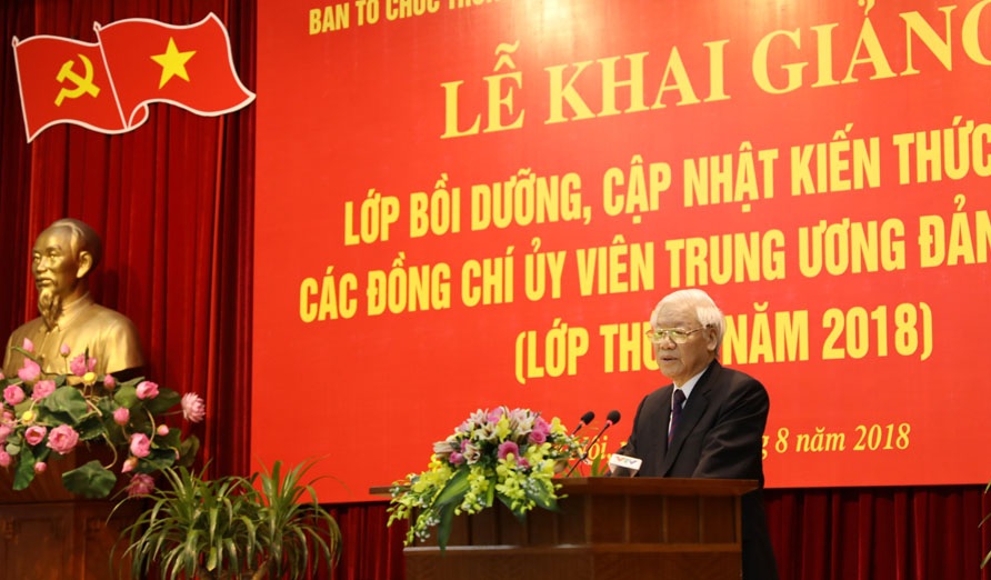 Tổng Bí thư Nguyễn Phú Trọng phát biểu tại Lễ khai giảng - ảnh: HM