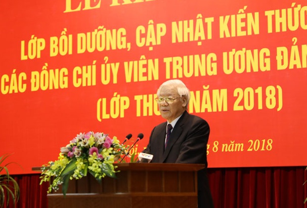 Tổng Bí thư Nguyễn Phú Trọng phát biểu tại Lễ khai giảng - ảnh: HM